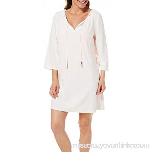 Paradise Bay Womens Solid Split Neck Terry Dress Cover-Up White B07MBGJSPG